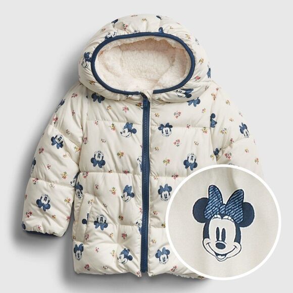 GAP Other - GAP Baby Reversible Cozy Puffer Jacket Disney Minnie Mouse Allover Print  12-18M